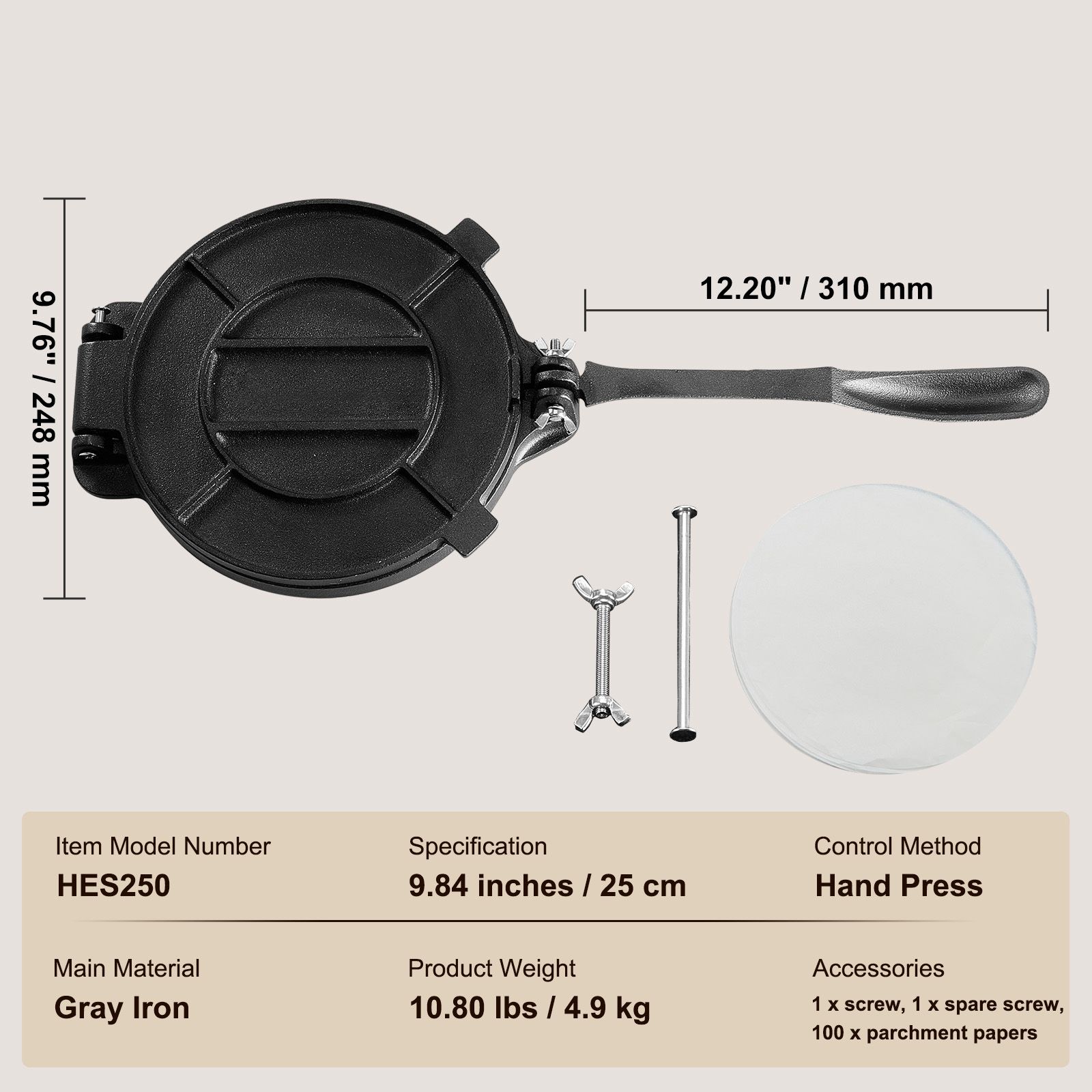 Tortilla Press Cast - Alat Press Tortilla, Pembuat Tortilla dan